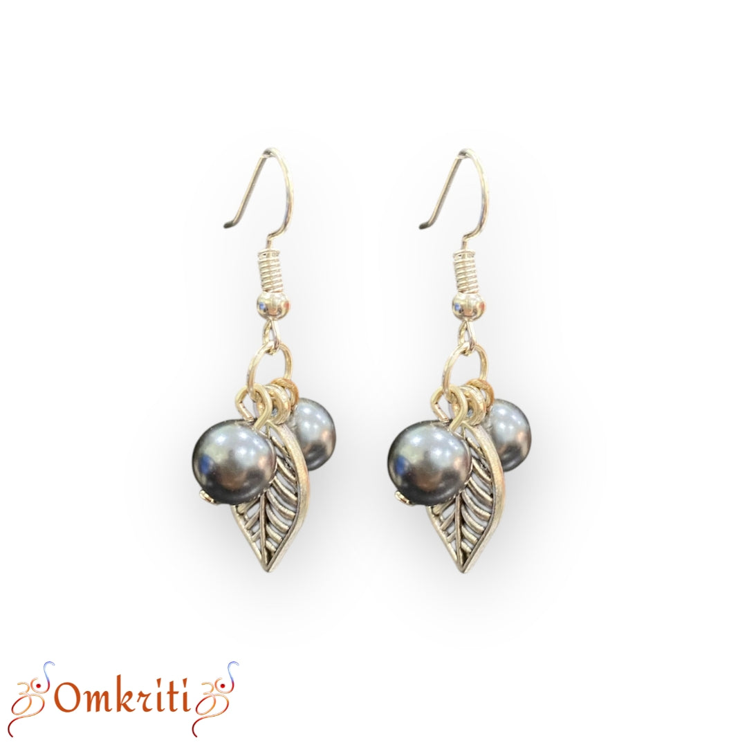 Pearl Leaf Charm Earring