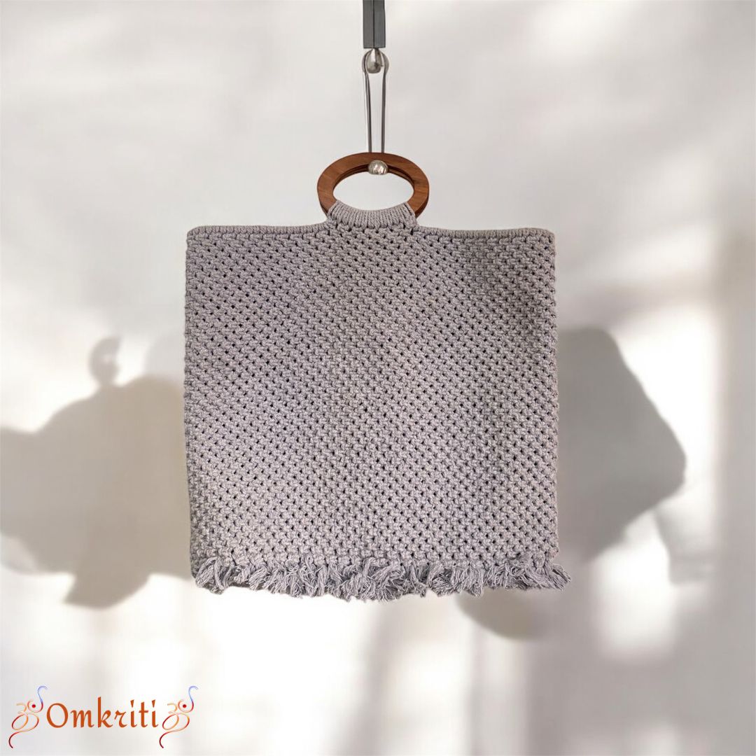 Handmade Gray Macrame Tote Bag
