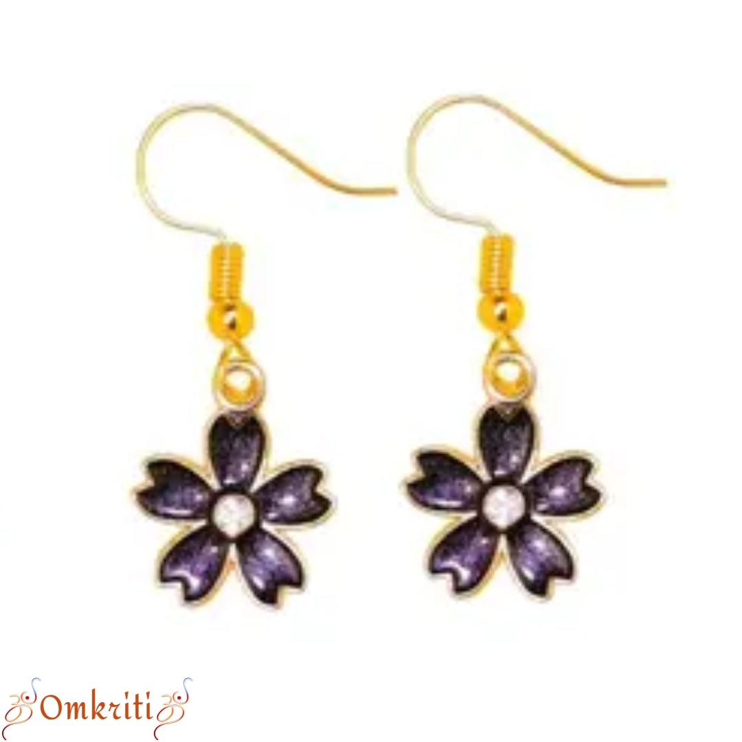 Black Stone Flower Charm Earring