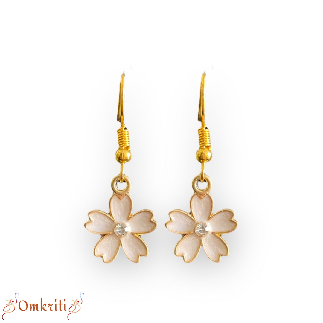 White Flower Stone Charm Earring