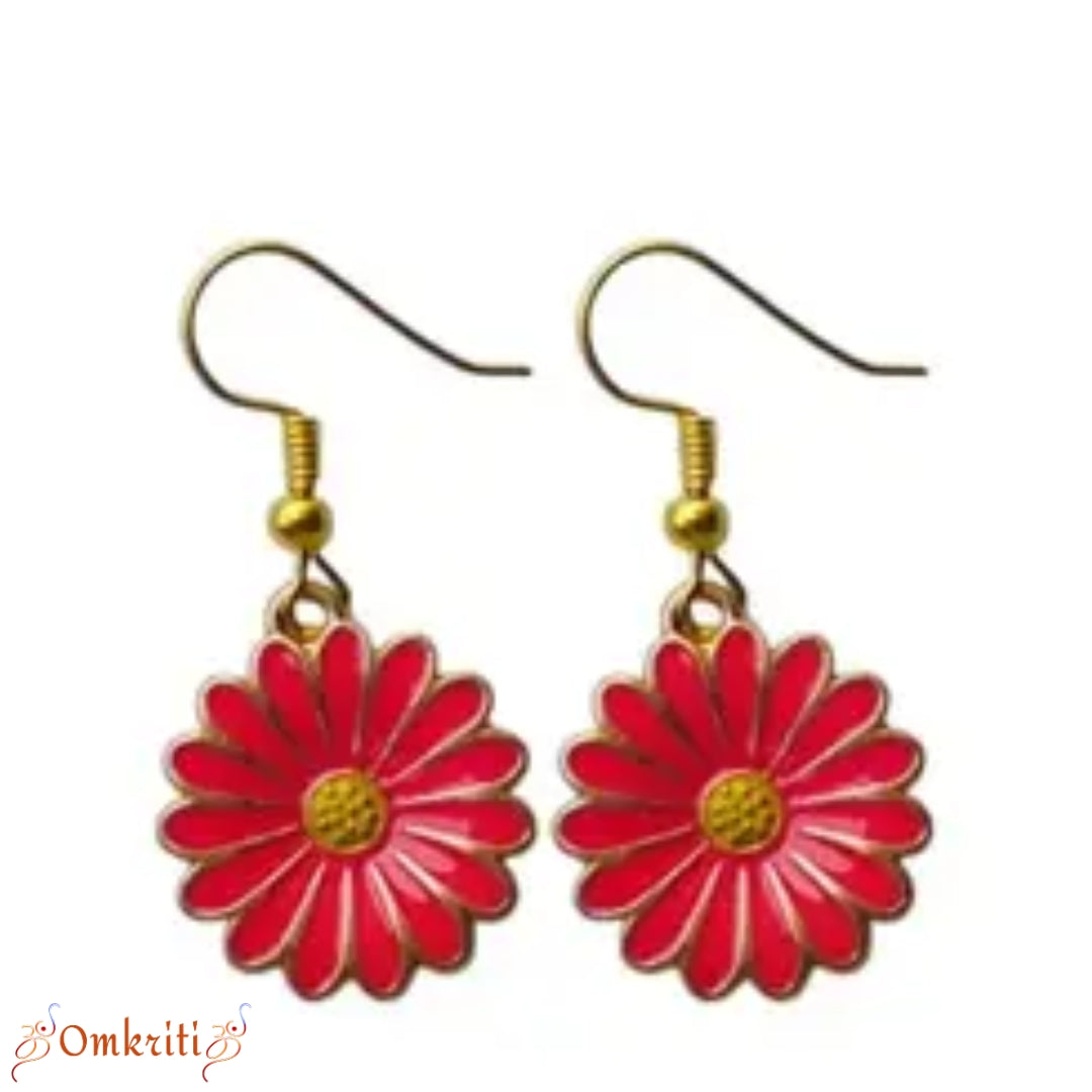 Red Daisy Charm Earring