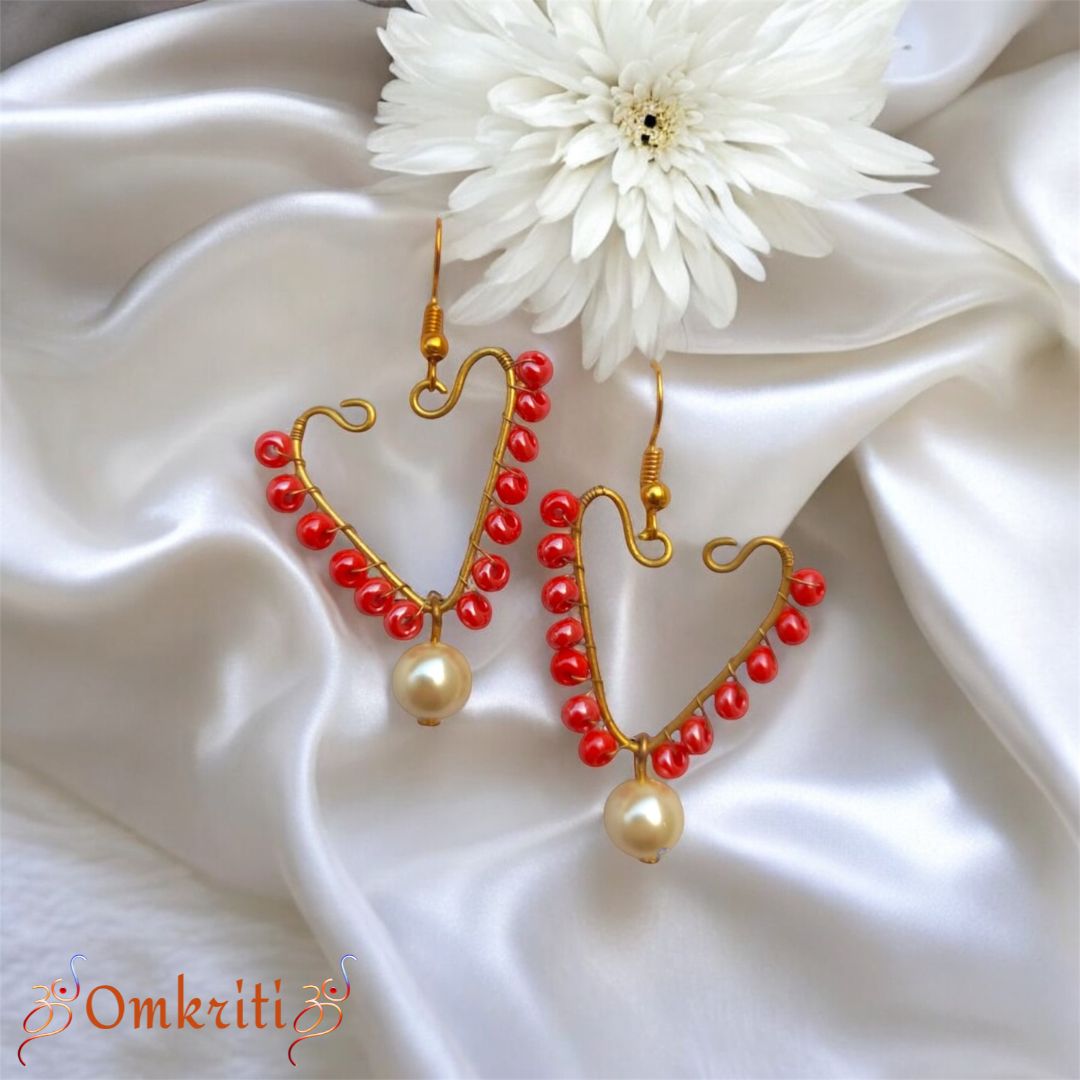 Heart Shape Wired Beaded Earring
