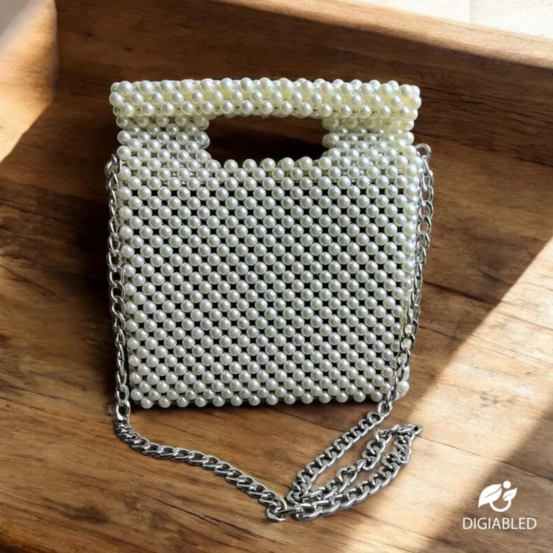 Handmade Pearl Beaded Purse – Crafted by Visually Impaired Artisans, Supported by a Team with Disabilities