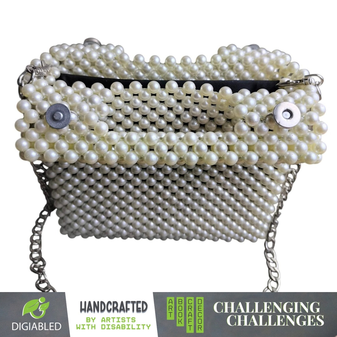 Handmade Pearl Beaded Purse – Crafted by Visually Impaired Artisans, Supported by a Team with Disabilities