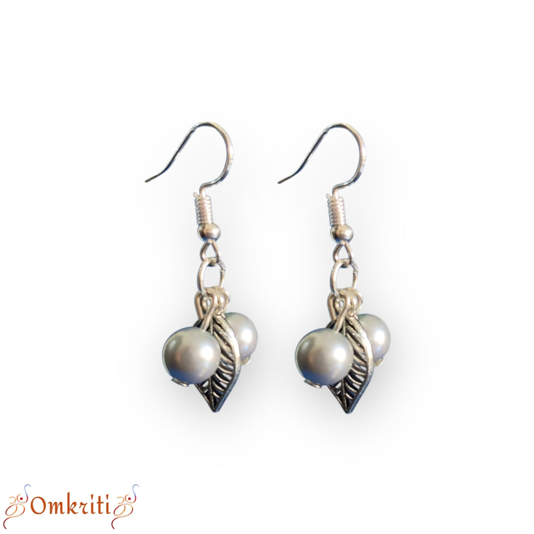 Pearl Leaf Charm Earring