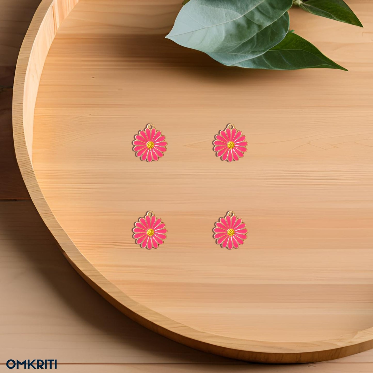 Pink Flower Enamel Charm (4-Pcs Set)