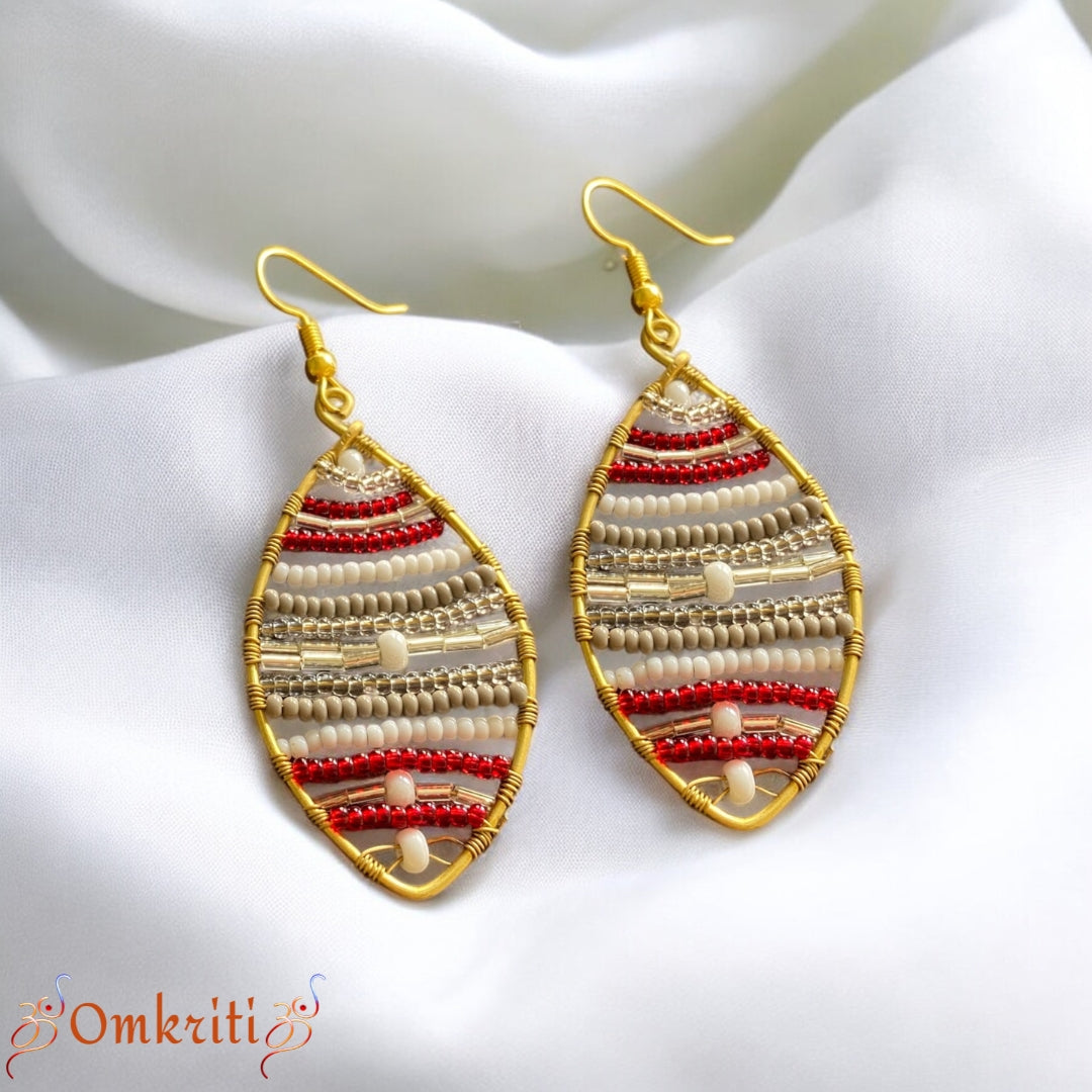 Red and Gold Leaf-Shaped Beaded