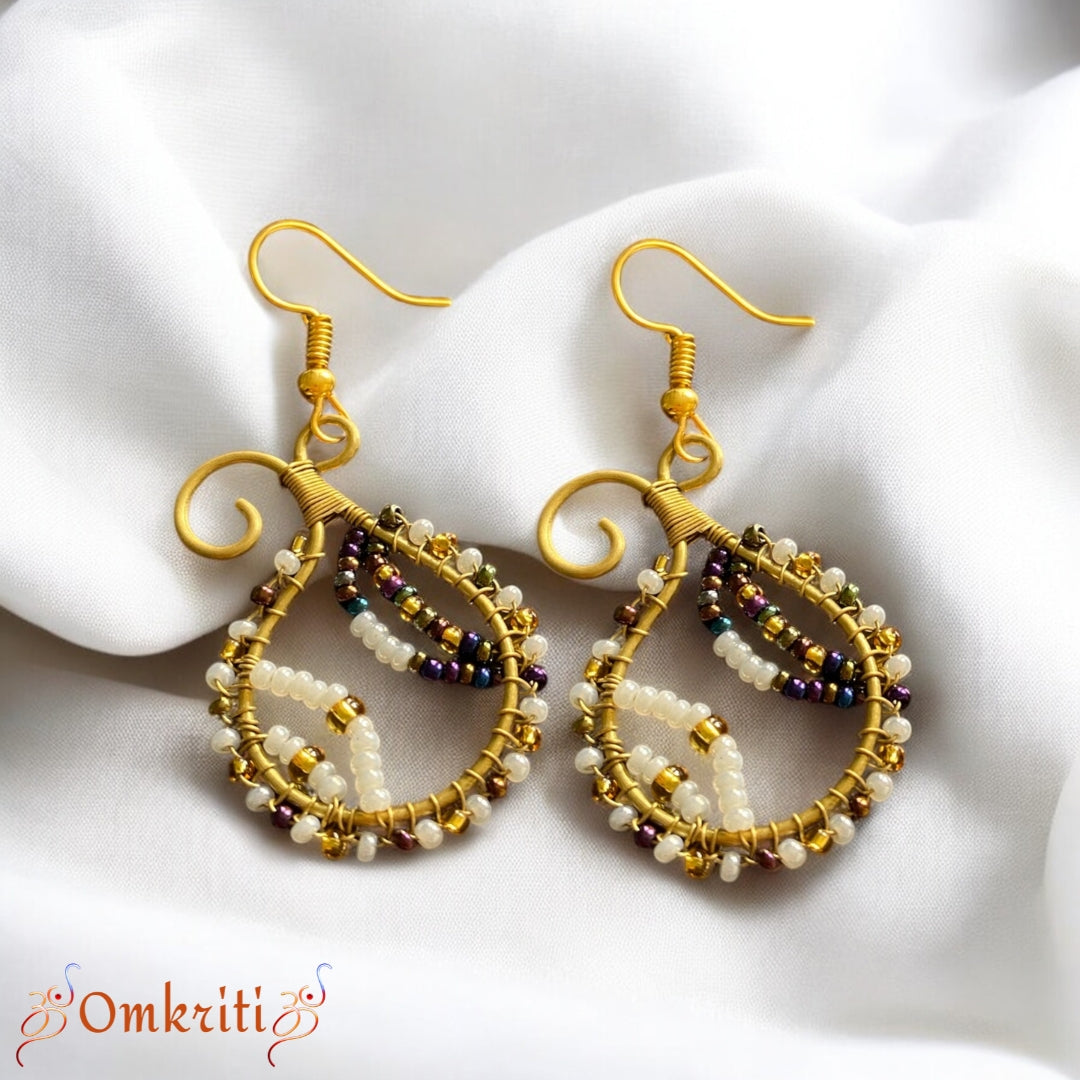Paisley Wire-wrap Beaded Earring
