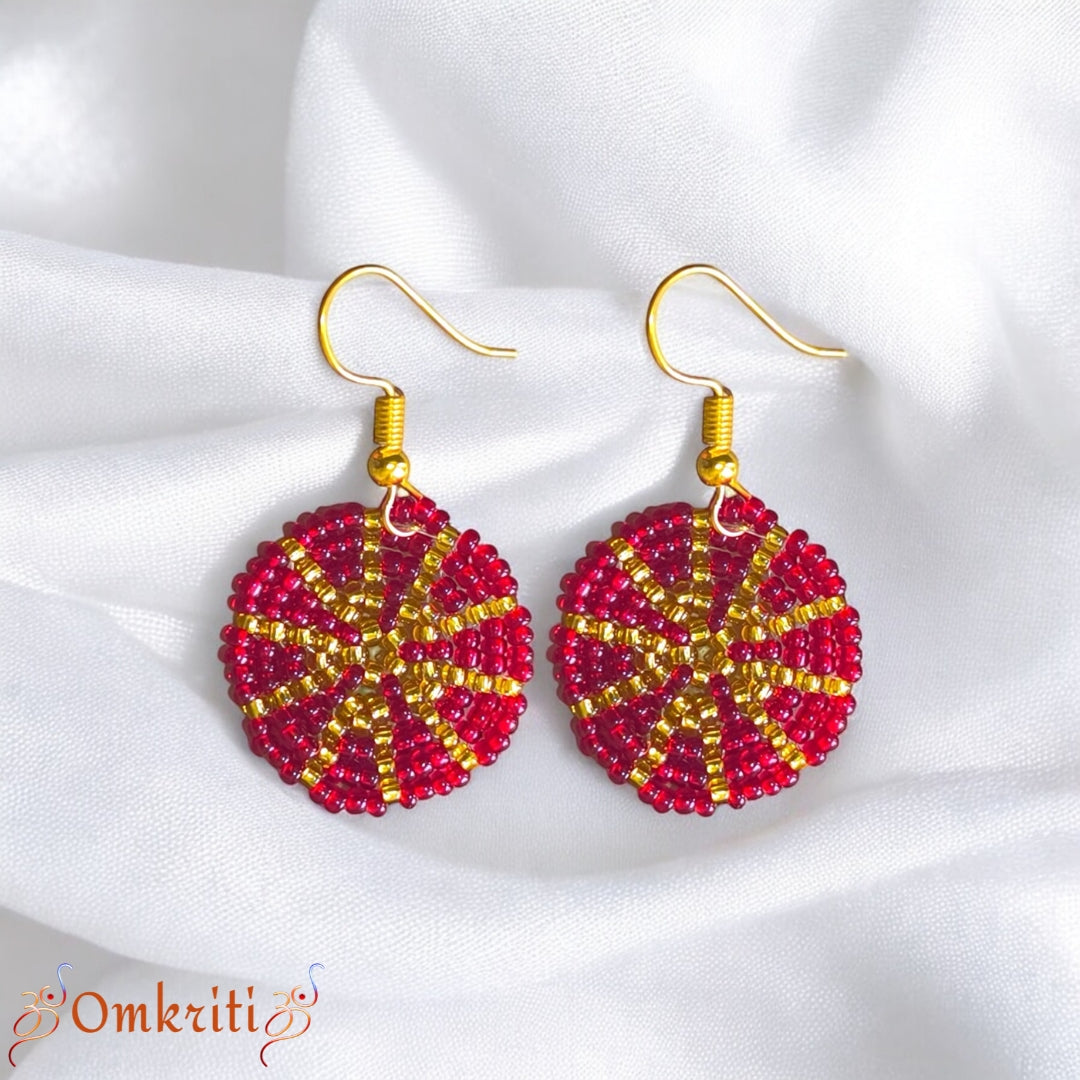 Red-Gold Bloom Beaded Earring