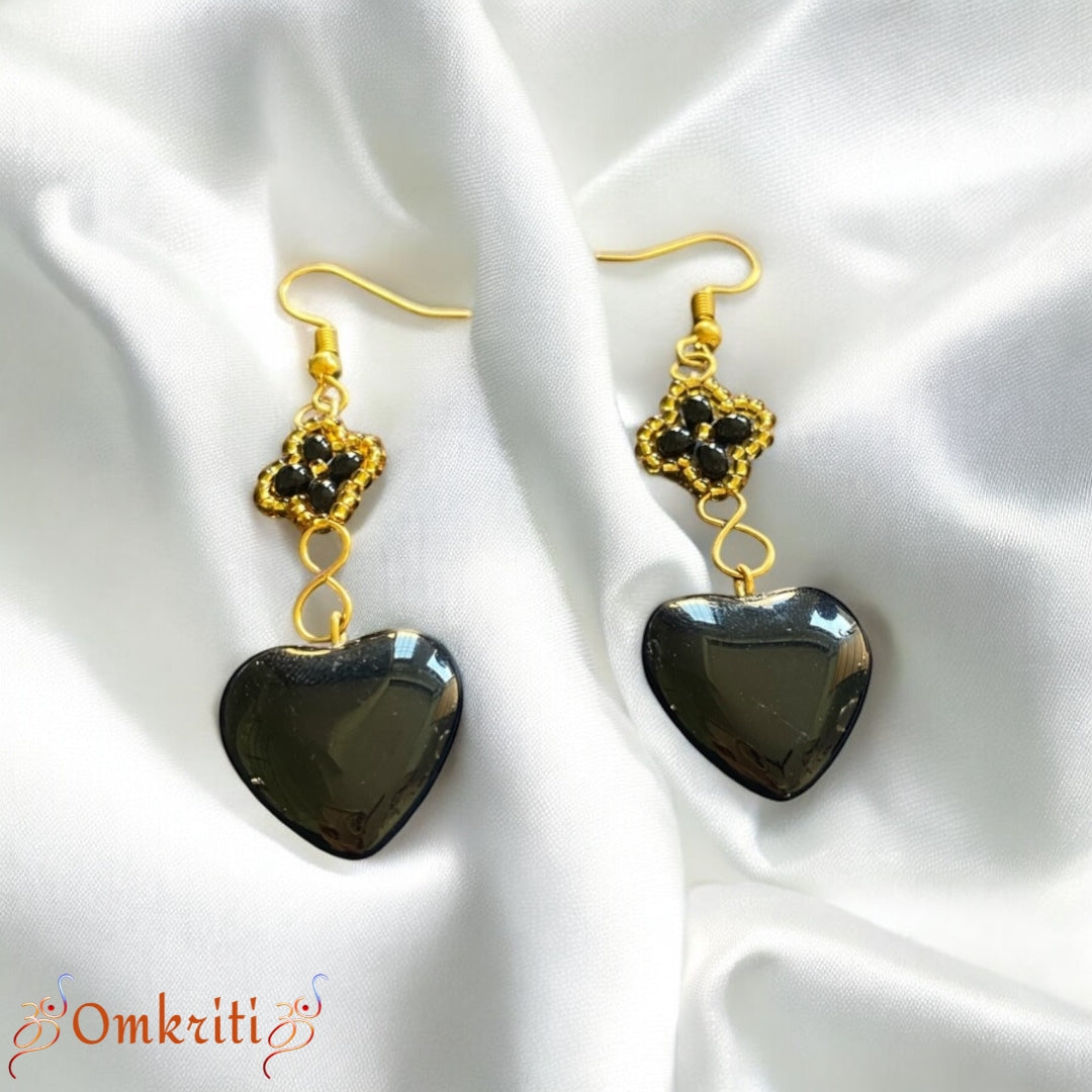 Black Heart Beaded Earring