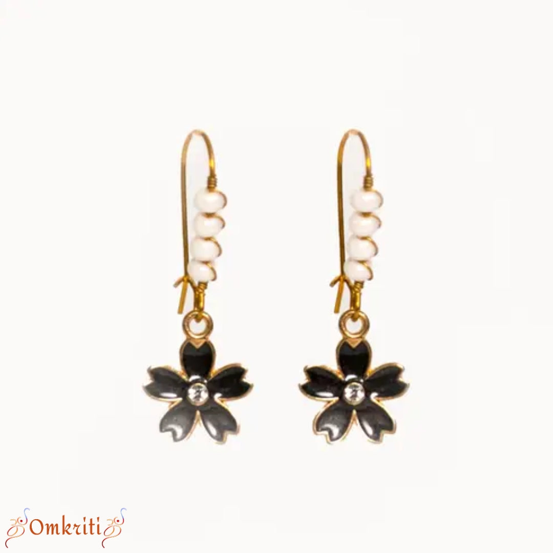 Black Stone Flower Beaded Earring