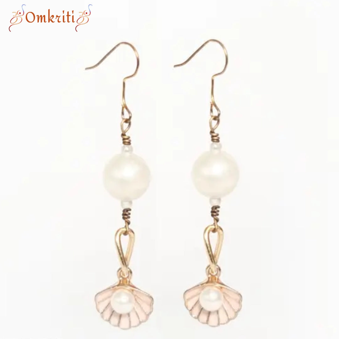 White Pearl Shell Chain Earrings