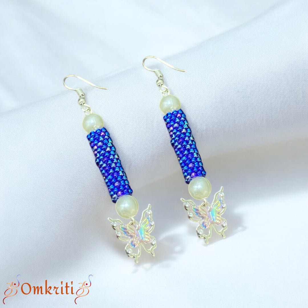Butterfly Charm Cylindrical Beaded Earring
