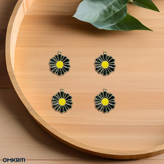 Black Flower Enamel Charm (4-Pcs Set)