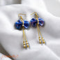 Blue Bow White Beads Earring